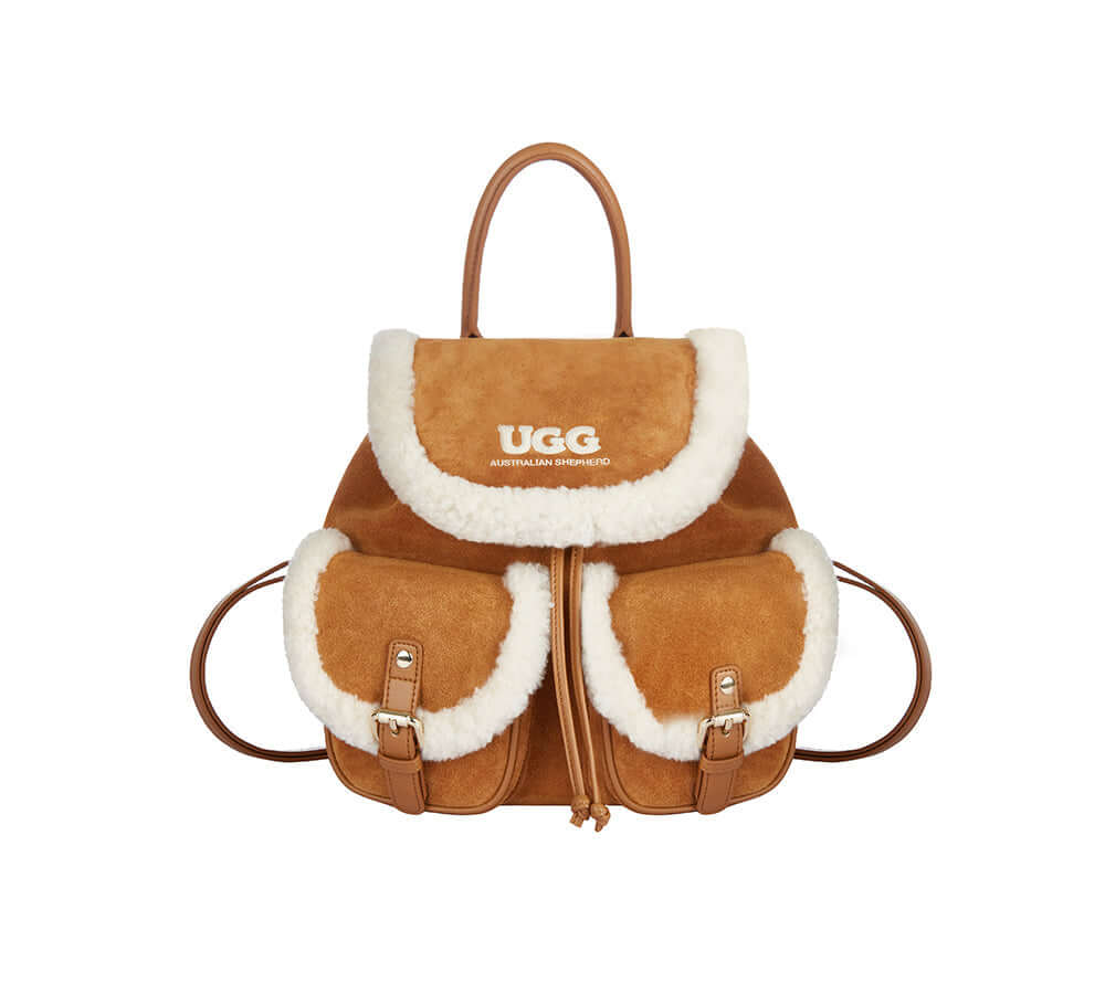 AUSTRALIAN SHEPHERD® Women Fluffy Wool Adjustable Strap Drawstring Charlie Backpack-PEROZ Accessories