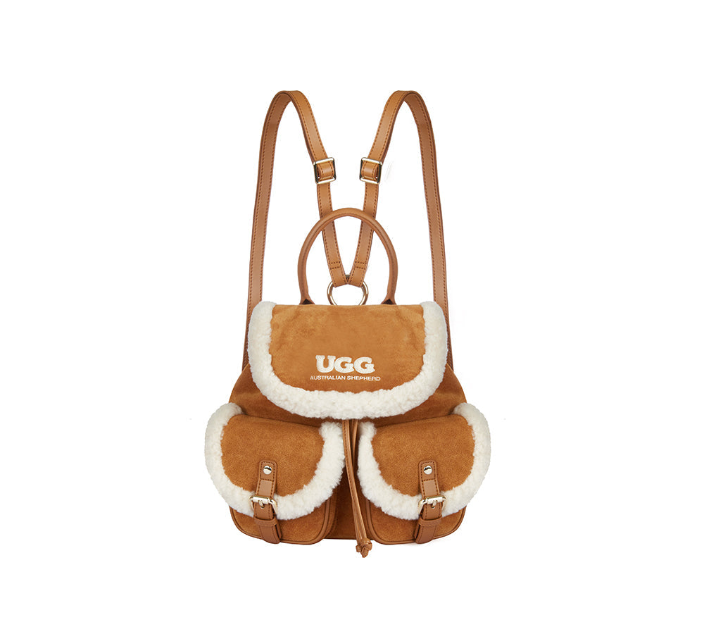 AUSTRALIAN SHEPHERD® Women Fluffy Wool Adjustable Strap Drawstring Charlie Backpack-PEROZ Accessories