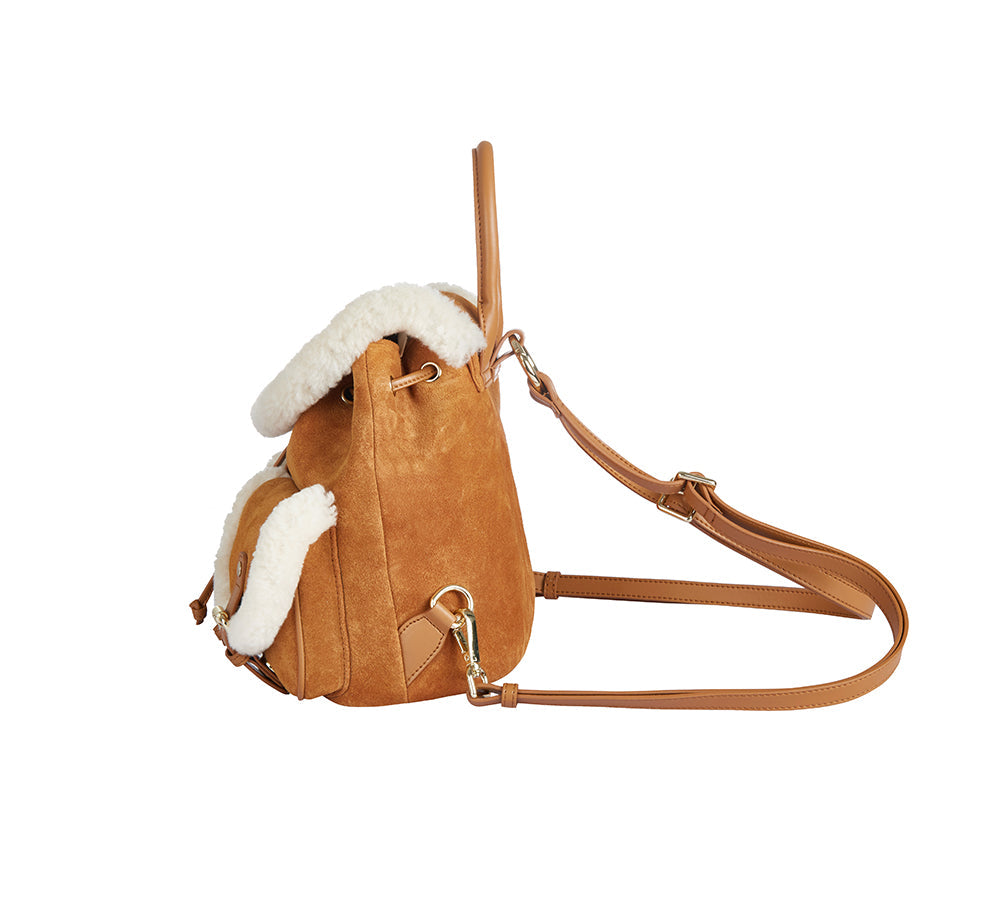 AUSTRALIAN SHEPHERD® Women Fluffy Wool Adjustable Strap Drawstring Charlie Backpack-PEROZ Accessories