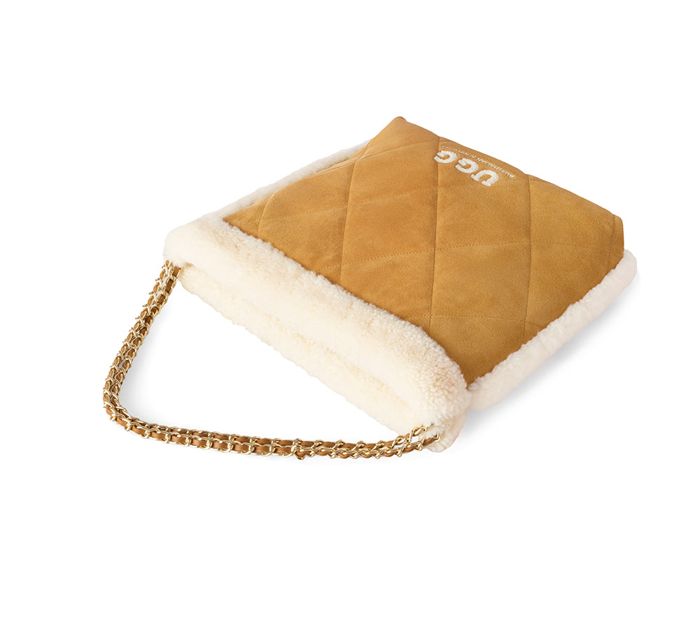 AUSTRALIAN SHEPHERD Women Suede Shearling Over Shoulder Tote Bag Diana