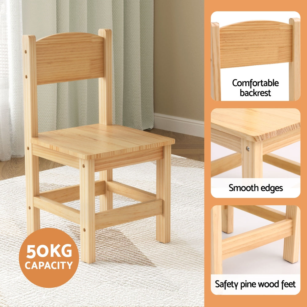 1 Keezi Kids Table and 2 Chairs Set Pinewood-Baby & Kids > Kid&