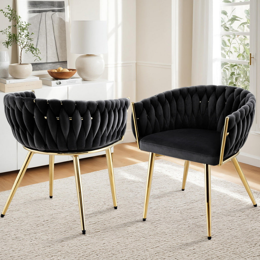 1 Set of 2 Artiss Dining Chairs Velvet Armchair Black-Furniture > Dining > Kitchen & Dining Chairs-PEROZ Accessories