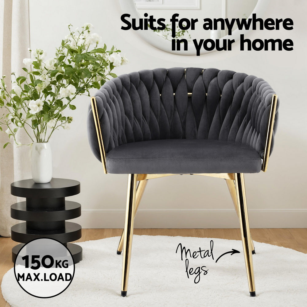 1 Set of 2 Artiss Dining Chairs Velvet Armchair Grey-Furniture > Dining > Kitchen & Dining Chairs-PEROZ Accessories