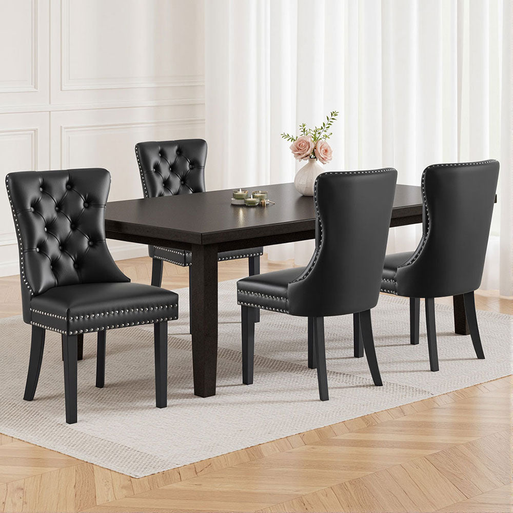 1 Set of 4 Artiss Dining Chairs Black Leather-Furniture > Dining > Kitchen & Dining Chairs-PEROZ Accessories
