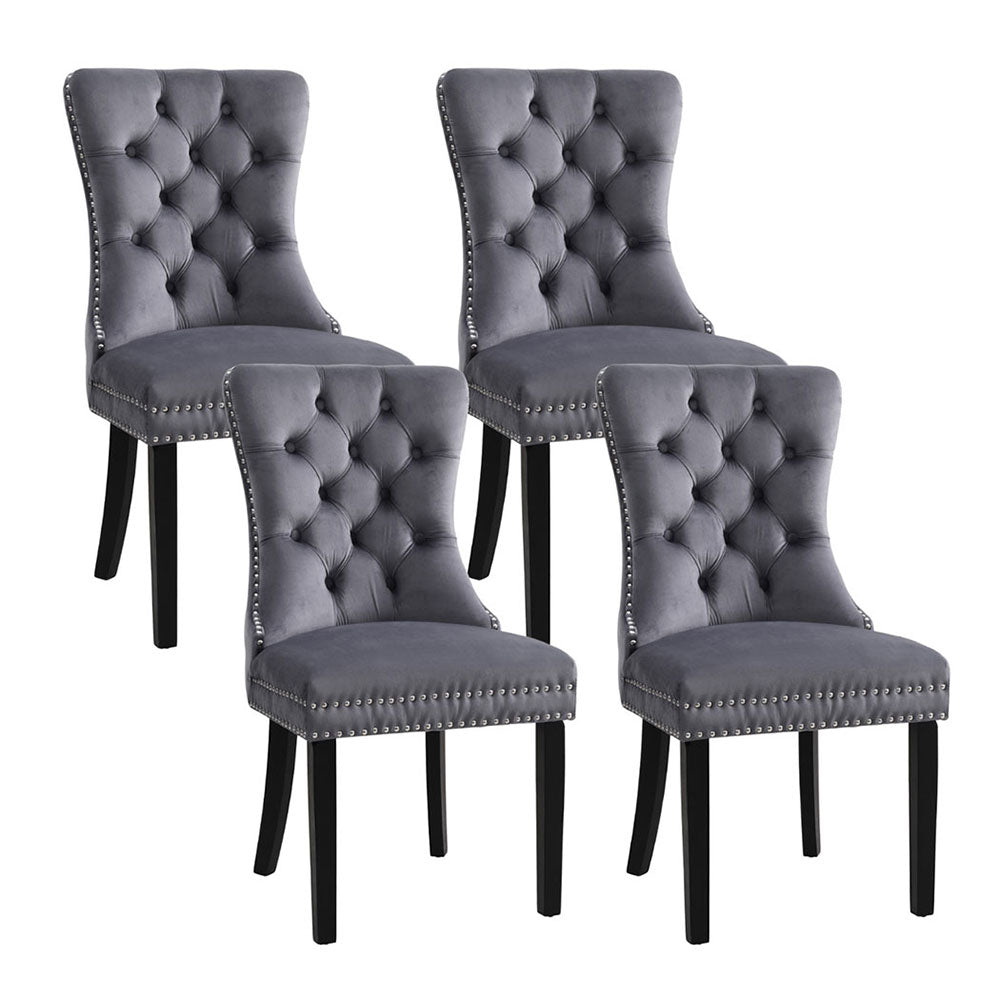 1 Set of 4 Artiss Dining Chairs Grey Velvet-Furniture > Dining > Kitchen & Dining Chairs-PEROZ Accessories