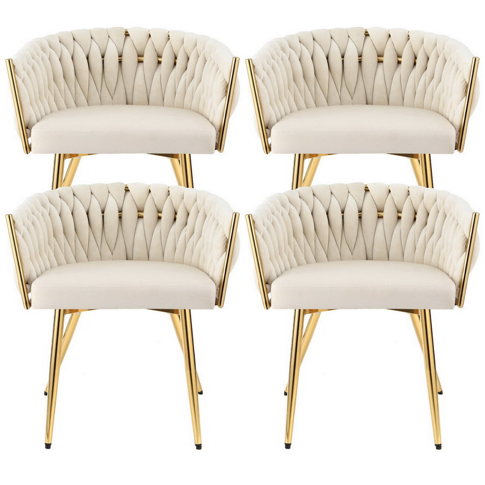 1 Set of 4 Artiss Dining Chairs Velvet Armchair Beige-Furniture > Dining > Kitchen & Dining Chairs-PEROZ Accessories