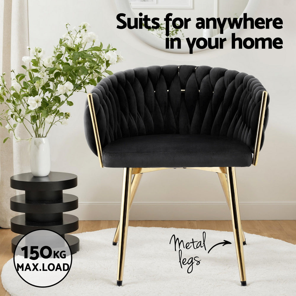 1 Set of 4 Artiss Dining Chairs Velvet Armchair Black-Furniture > Dining > Kitchen & Dining Chairs-PEROZ Accessories