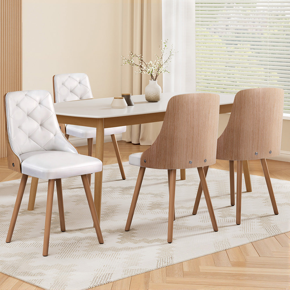 1 Set of 4 Artiss Dining Chairs White PU-Furniture > Dining > Kitchen & Dining Chairs-PEROZ Accessories