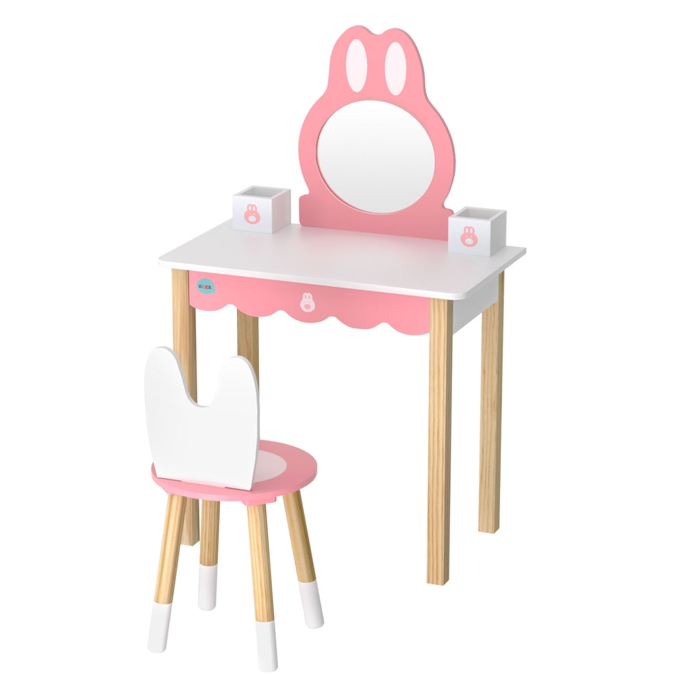 1 Set of Keezi Kids Dressing Table Wooden Bunny Pink-Baby & Kids > Kid&