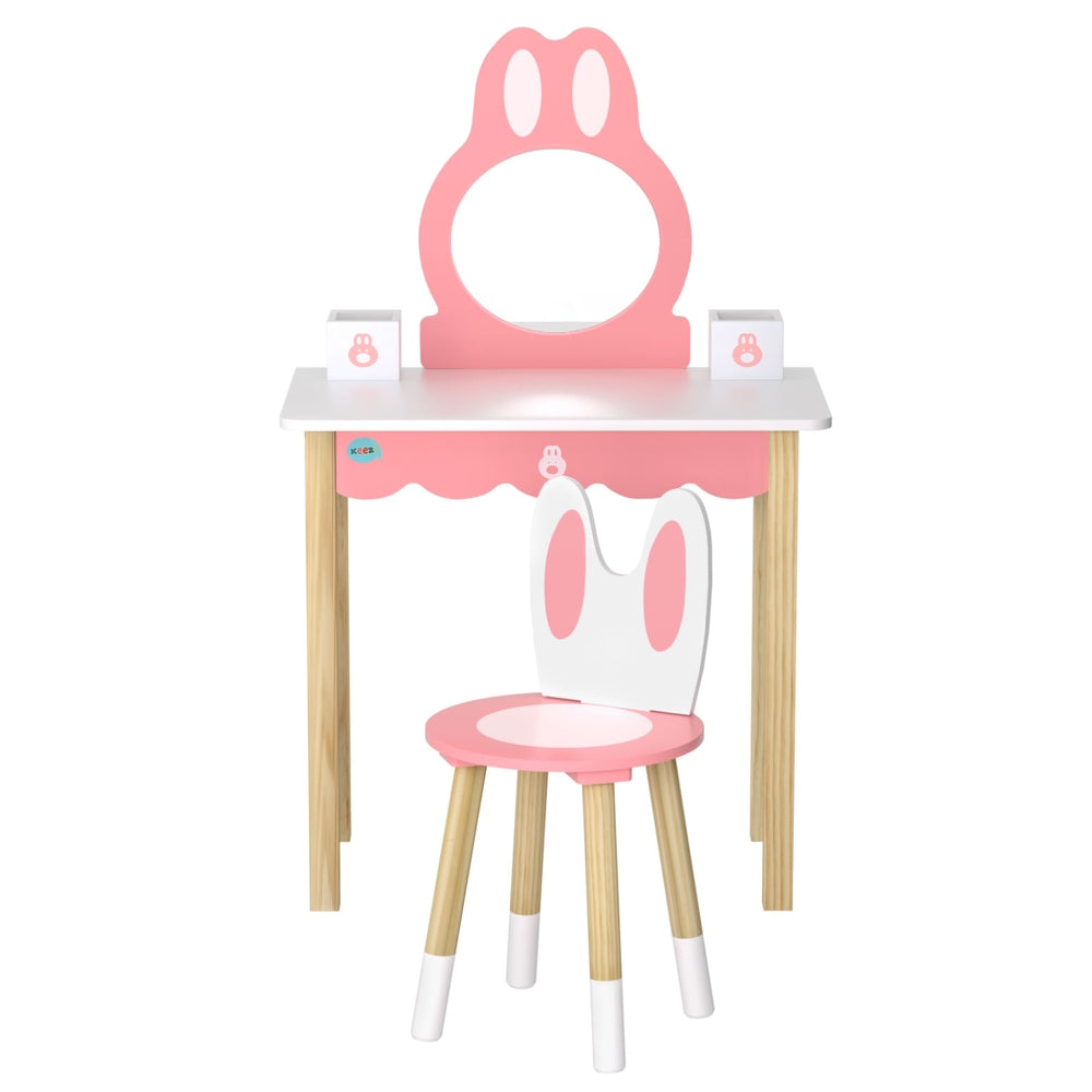 1 Set of Keezi Kids Dressing Table Wooden Bunny Pink-Baby & Kids > Kid&