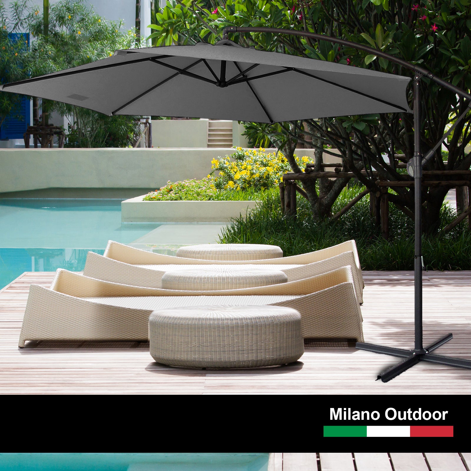 Milano Outdoor 3 Metre Cantilever Umbrella UV Sunshade Garden Patio Deck-Outdoor Umbrellas-PEROZ Accessories