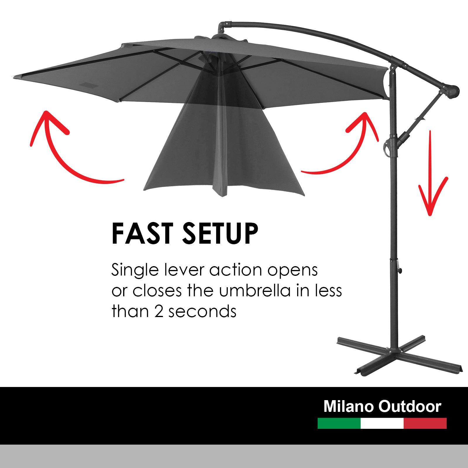 Milano Outdoor 3 Metre Cantilever Umbrella UV Sunshade Garden Patio Deck-Outdoor Umbrellas-PEROZ Accessories