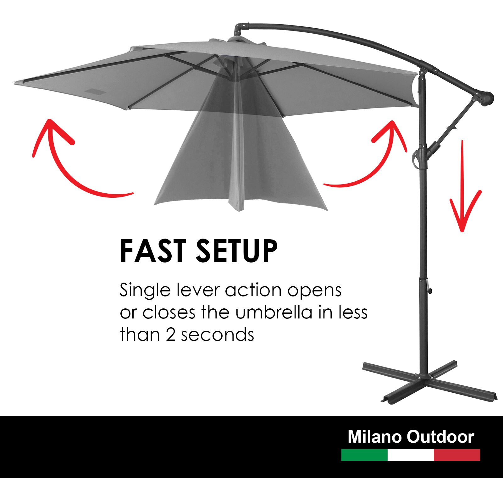 Milano Outdoor 3 Metre Cantilever Umbrella UV Sunshade Garden Patio Deck-Outdoor Umbrellas-PEROZ Accessories