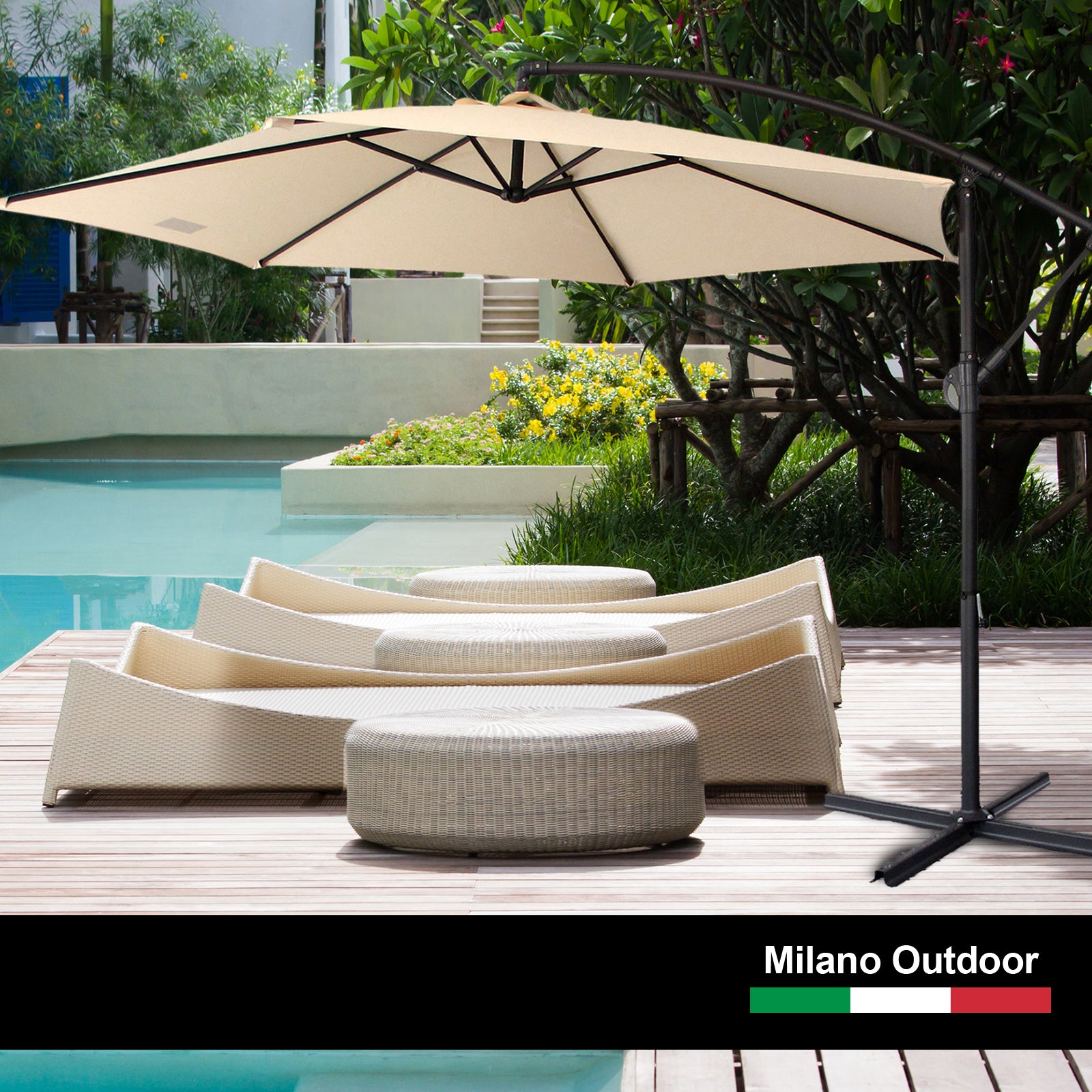 Milano Outdoor 3 Metre Cantilever Umbrella UV Sunshade Garden Patio Deck-Outdoor Umbrellas-PEROZ Accessories