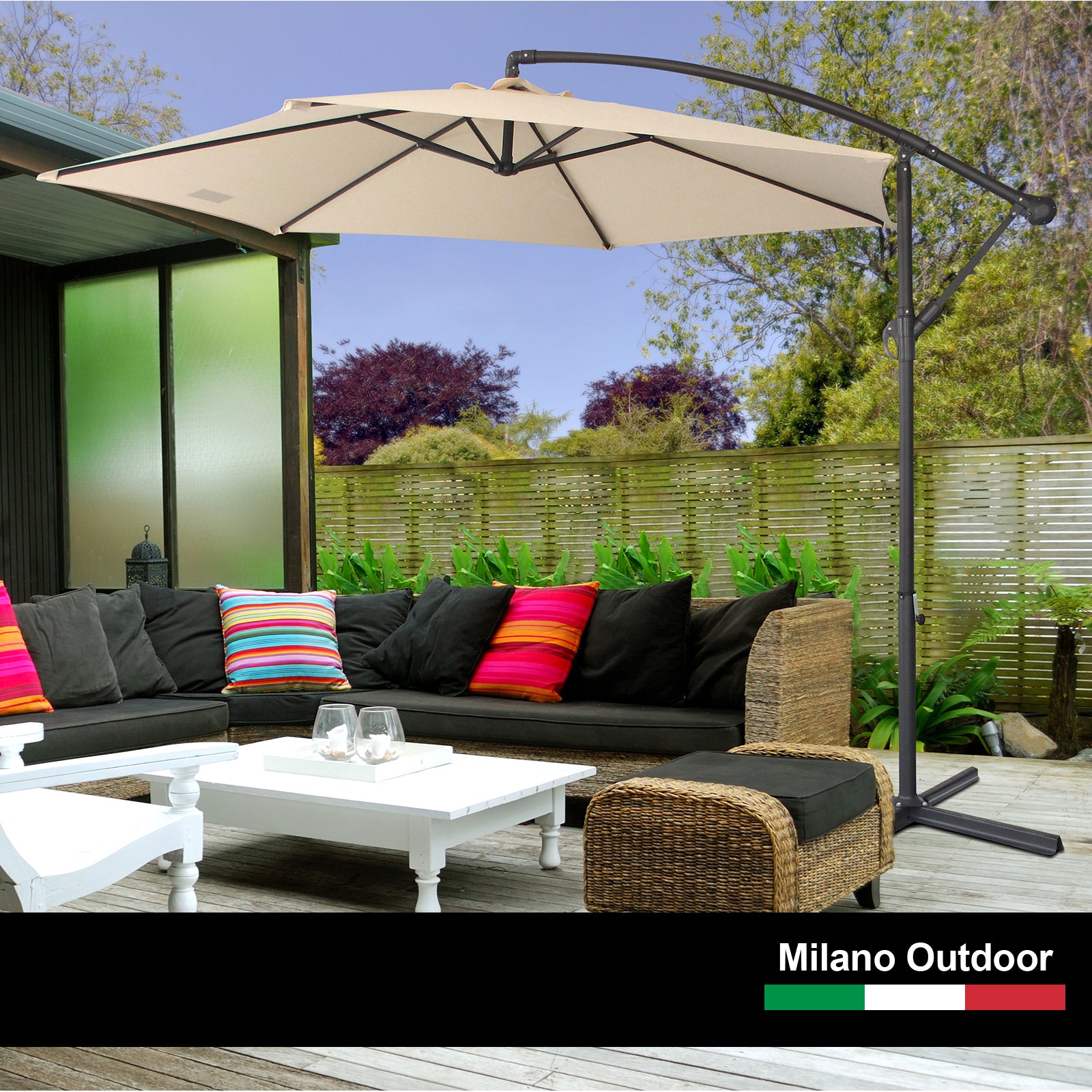 Milano Outdoor 3 Metre Cantilever Umbrella UV Sunshade Garden Patio Deck-Outdoor Umbrellas-PEROZ Accessories