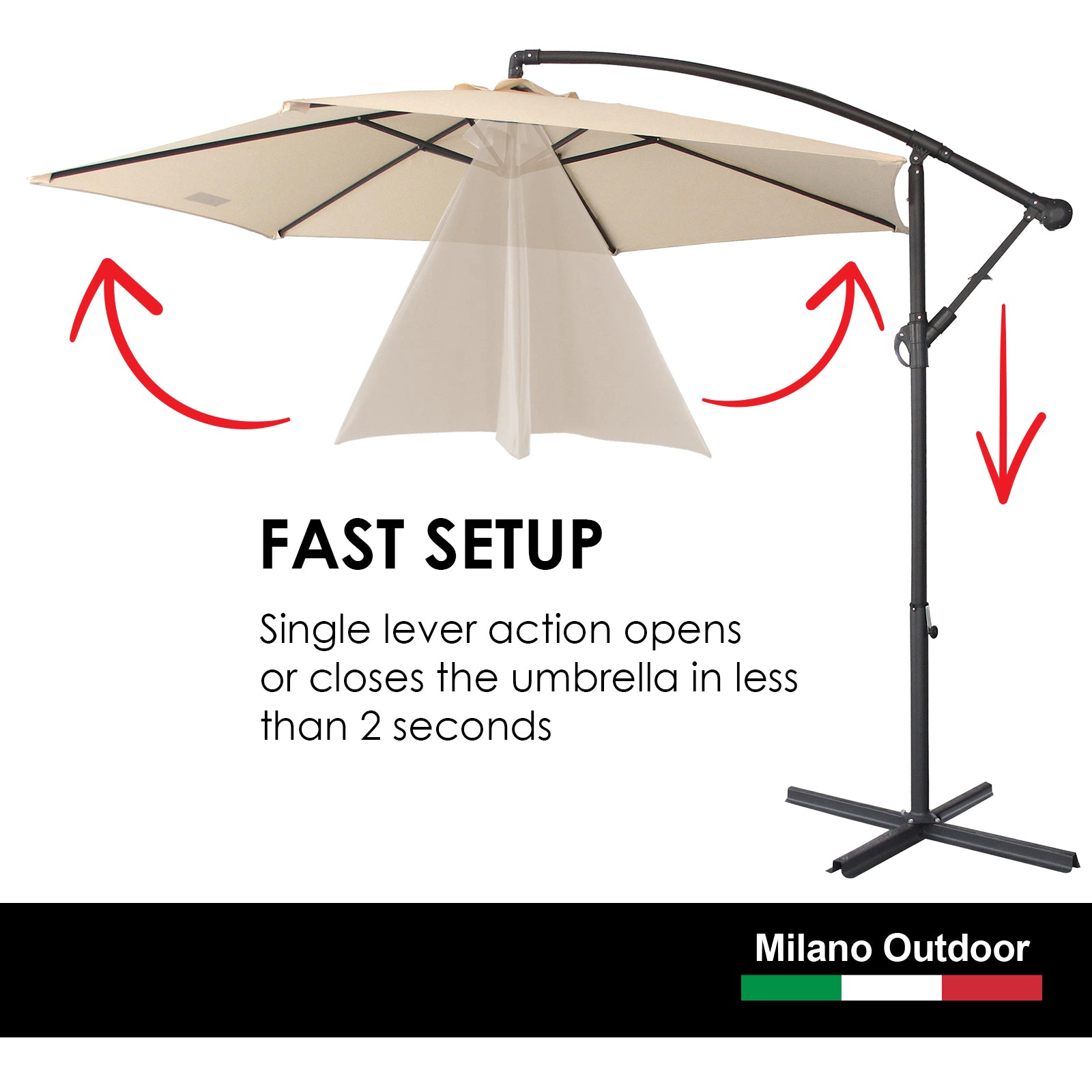 Milano Outdoor 3 Metre Cantilever Umbrella UV Sunshade Garden Patio Deck-Outdoor Umbrellas-PEROZ Accessories