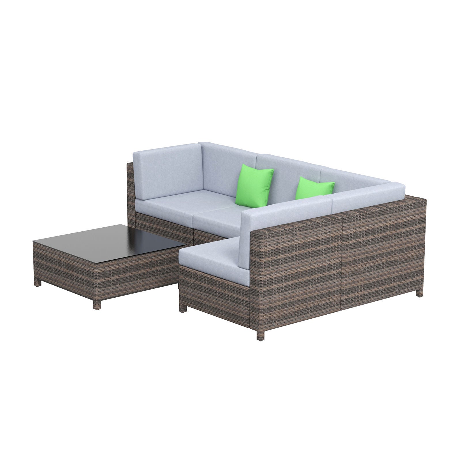 Milano Decor 5 Piece Outdoor Sofa Set Rattan Oatmeal Black Patio Garden Lounge-Outdoor Sofa/Lounge Sets-PEROZ Accessories