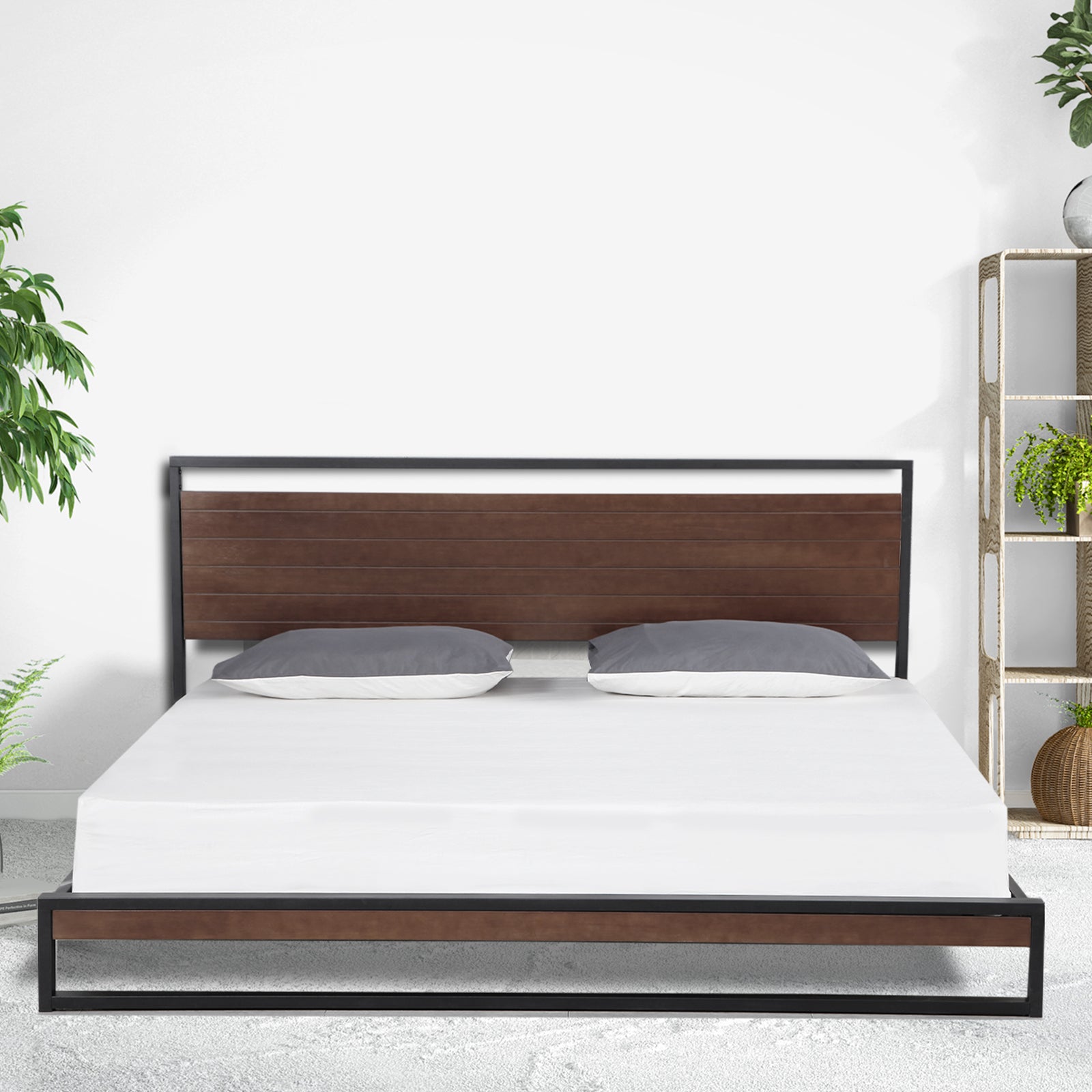 Milano Decor Azure Bed Frame With Headboard Wood Steel Platform Bed-Bed Frames & Bases-PEROZ Accessories