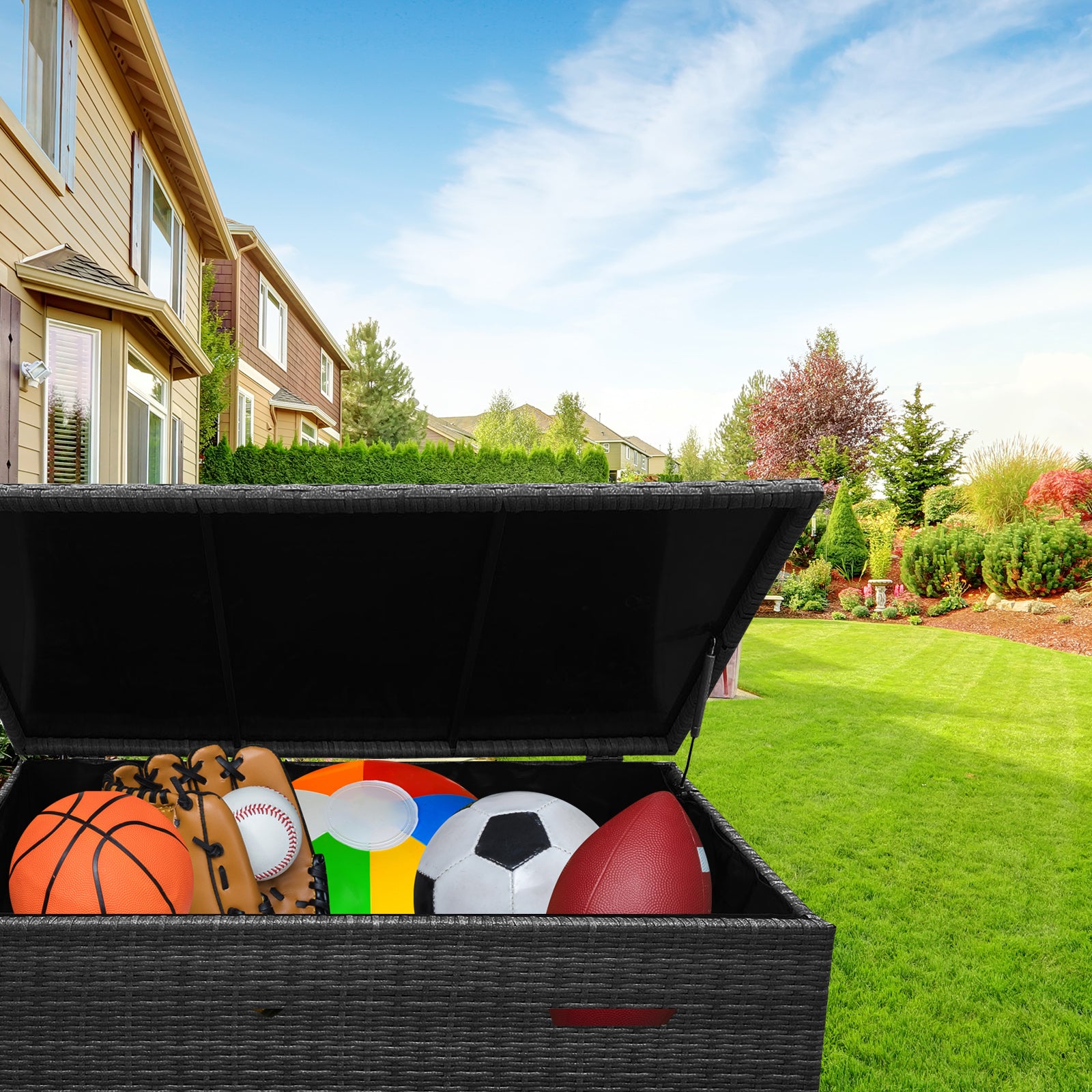 Arcadia Furniture Outdoor Rattan Storage Box Garden Toy Tools Shed UV Resistant-Storage Chests & Ottomans-PEROZ Accessories