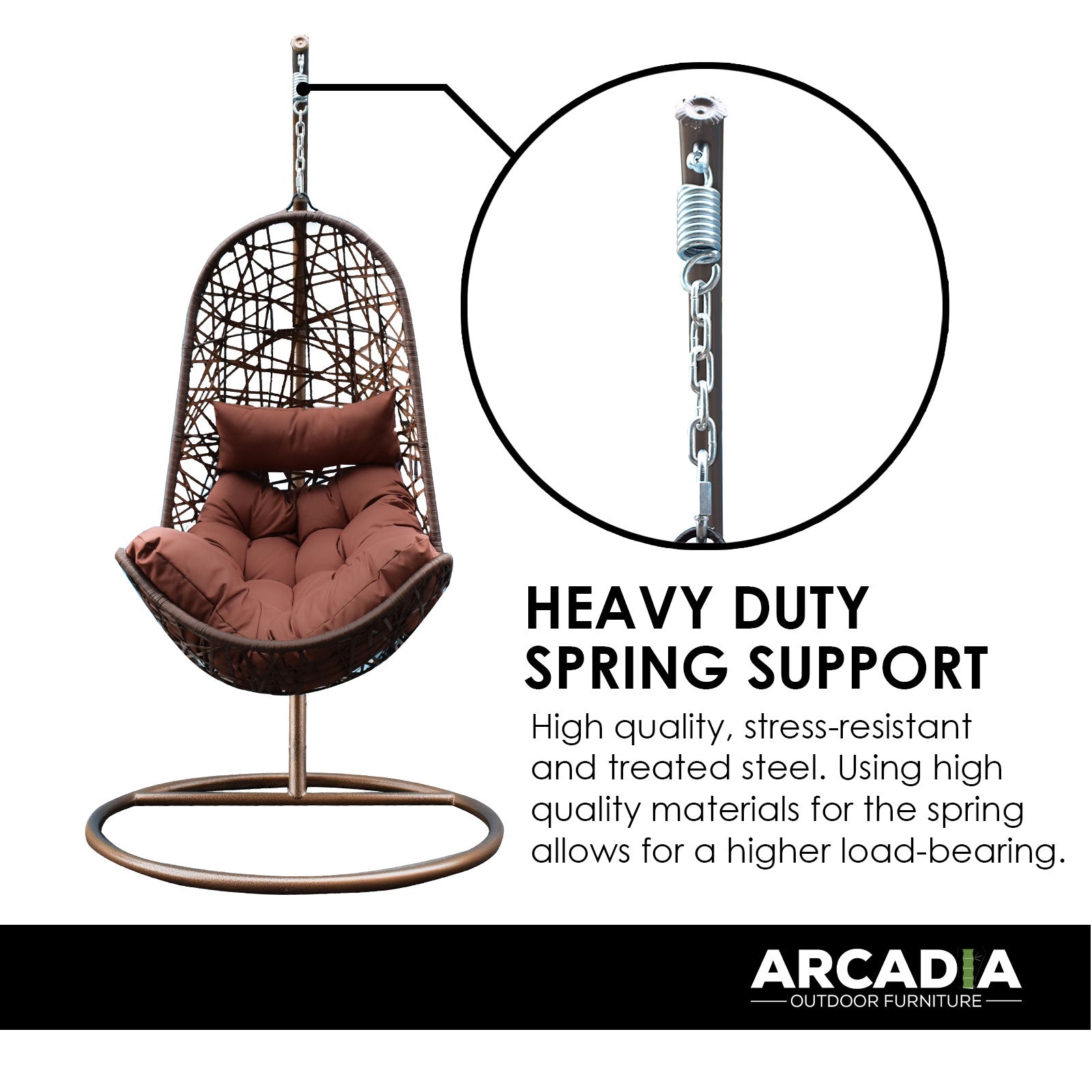Arcadia Furniture Hanging Basket Egg Chair Outdoor Wicker Rattan Patio Garden-Outdoor Chairs &amp; Lounges-PEROZ Accessories