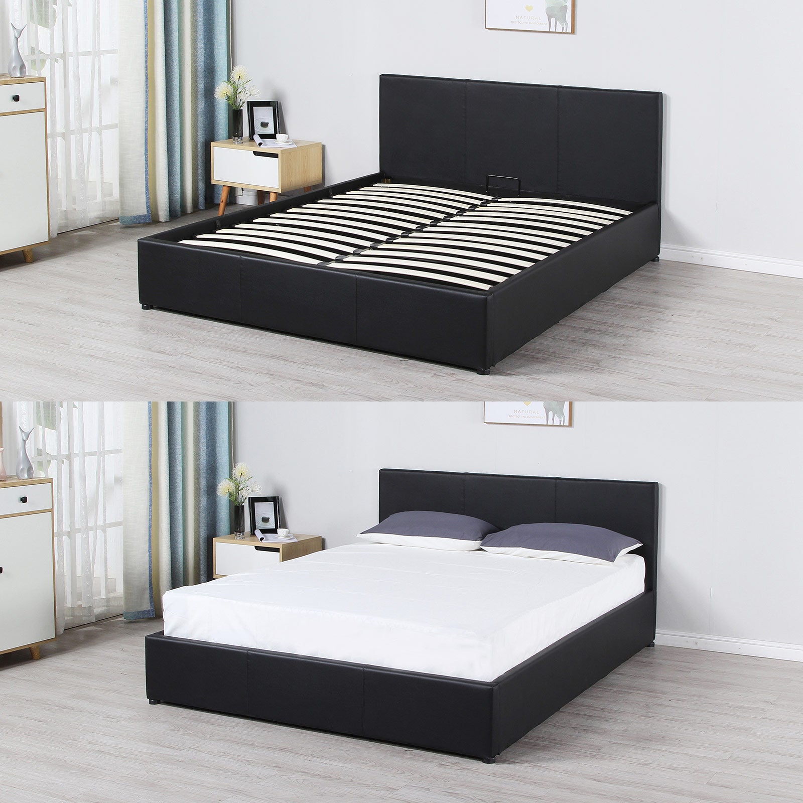Milano Luxury Gas Lift Bed Frame And Headboard-Bed Frames & Bases-PEROZ Accessories