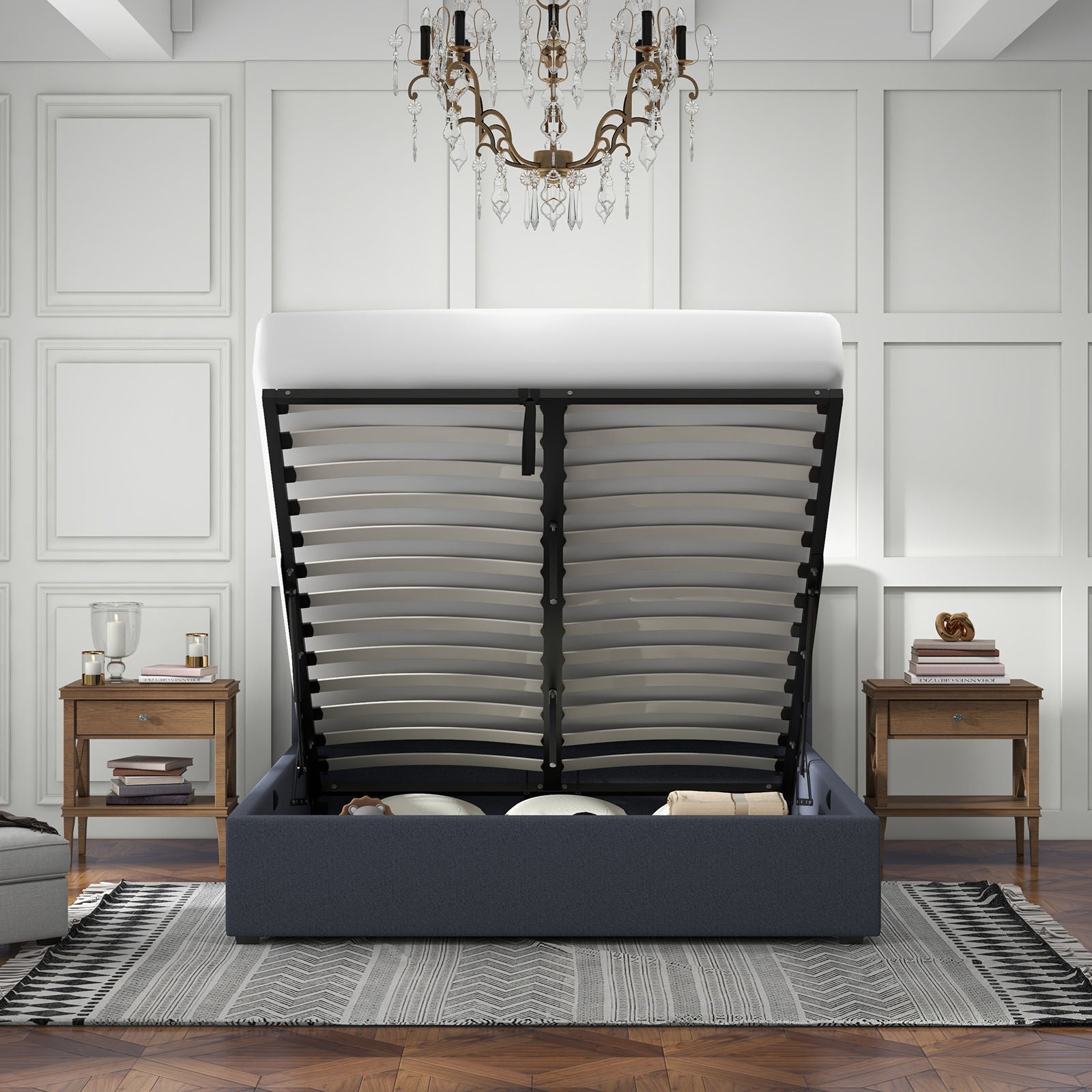 Milano Luxury Gas Lift Bed Frame Base And Headboard With Storage-Bed Frames & Bases-PEROZ Accessories