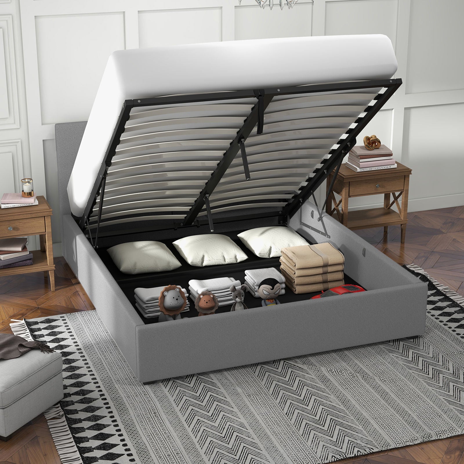 Milano Luxury Gas Lift Bed Frame Base And Headboard With Storage-Bed Frames & Bases-PEROZ Accessories