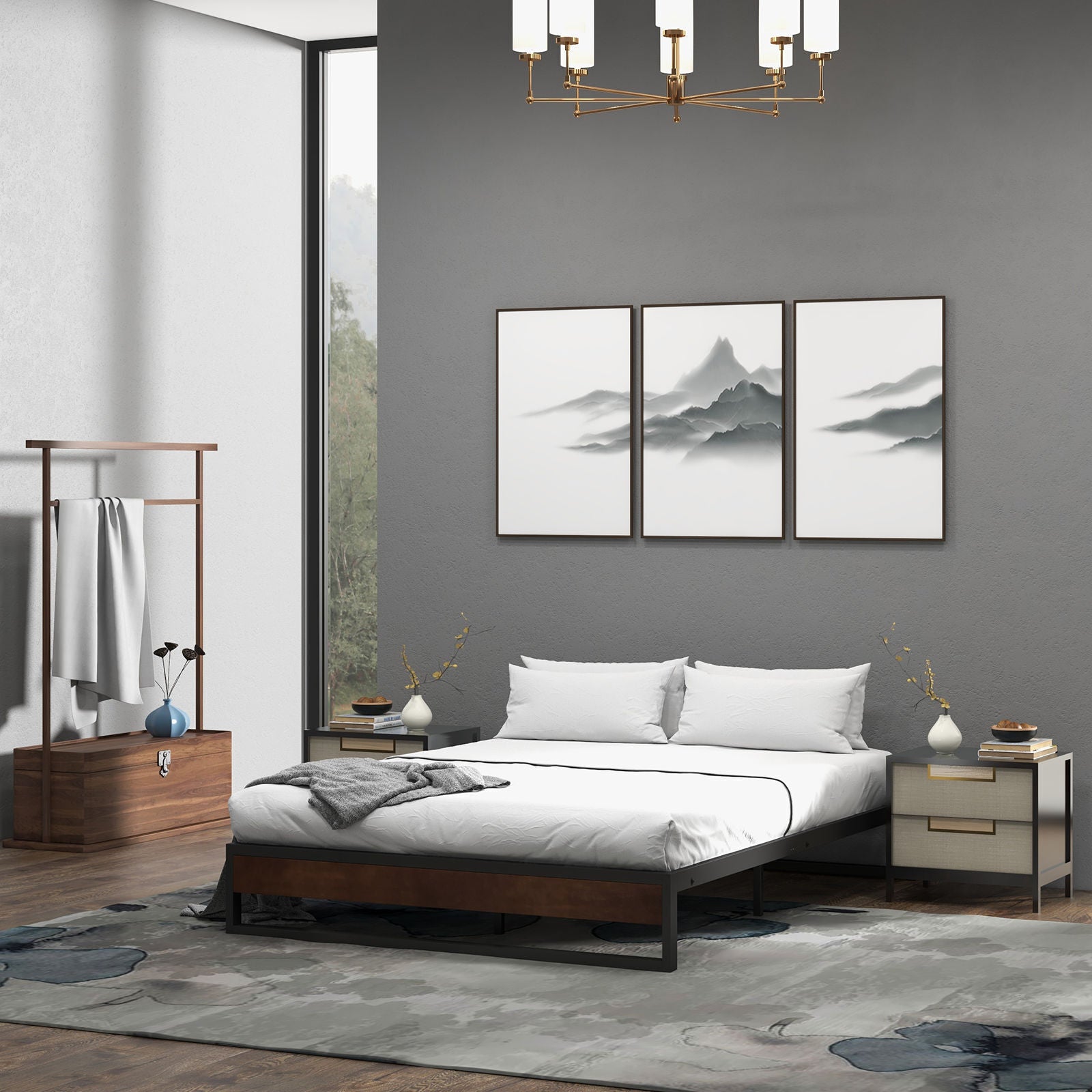 Milano Decor Sorrento Metal Wood Bed Frame Mattress Base Platform Modern-Bed Frames & Bases-PEROZ Accessories