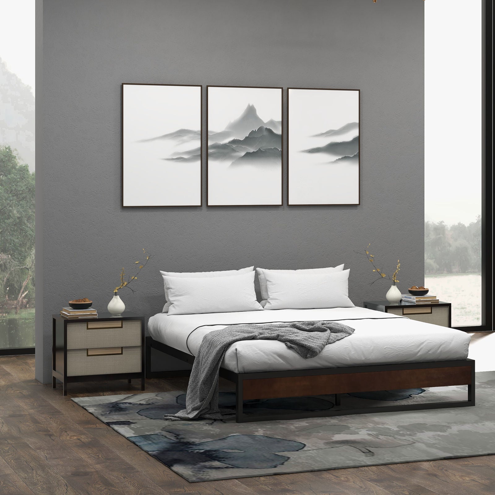 Milano Decor Sorrento Metal Wood Bed Frame Mattress Base Platform Modern-Bed Frames & Bases-PEROZ Accessories