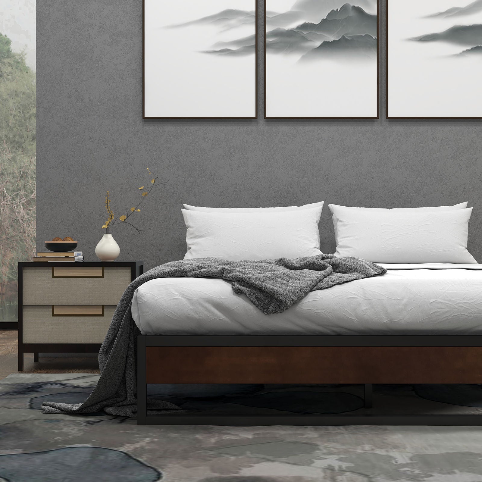 Milano Decor Sorrento Metal Wood Bed Frame Mattress Base Platform Modern-Bed Frames & Bases-PEROZ Accessories