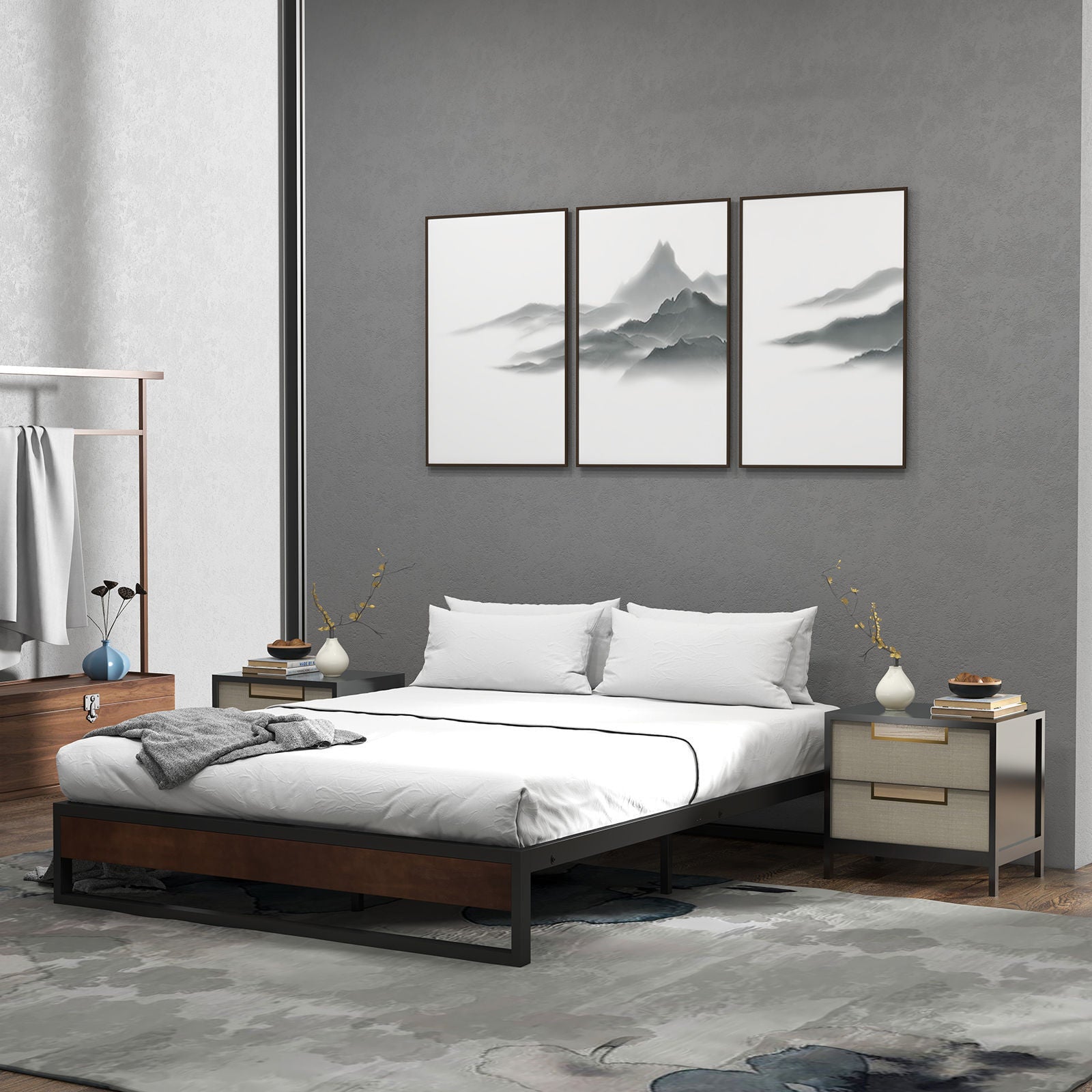 Milano Decor Sorrento Metal Wood Bed Frame Mattress Base Platform Modern-Bed Frames & Bases-PEROZ Accessories