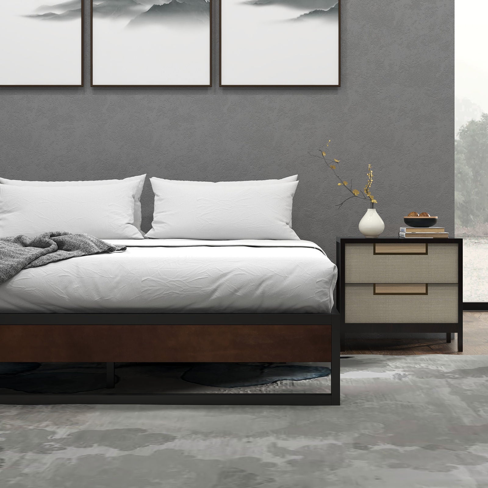 Milano Decor Sorrento Metal Wood Bed Frame Mattress Base Platform Modern-Bed Frames & Bases-PEROZ Accessories