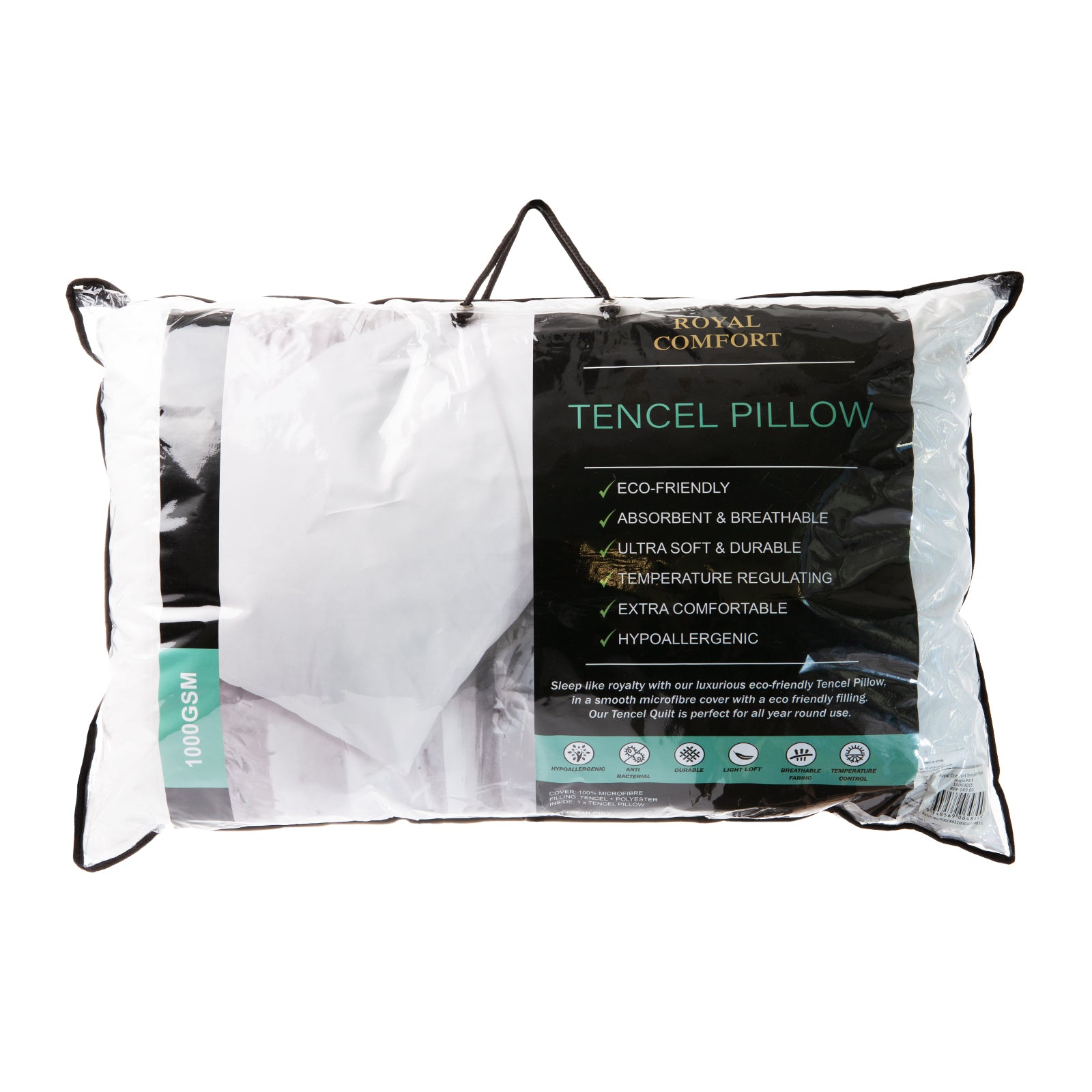Royal Comfort Tencel Blend Pillow One Pack Eco Friendly Breathable Ultra Soft-Bedding-PEROZ Accessories