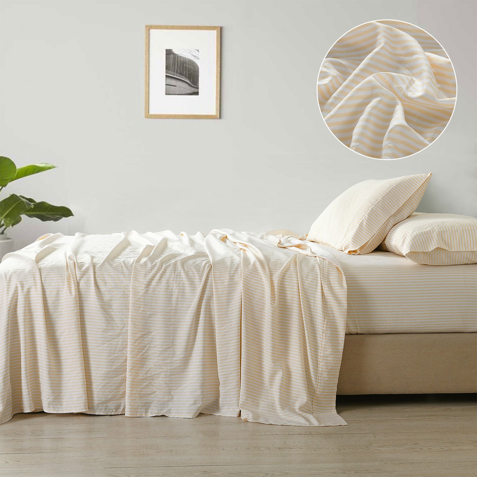 Royal Comfort Stripes Linen Blend Sheet Set Bedding Luxury Breathable Ultra Soft-Bed Linen-PEROZ Accessories