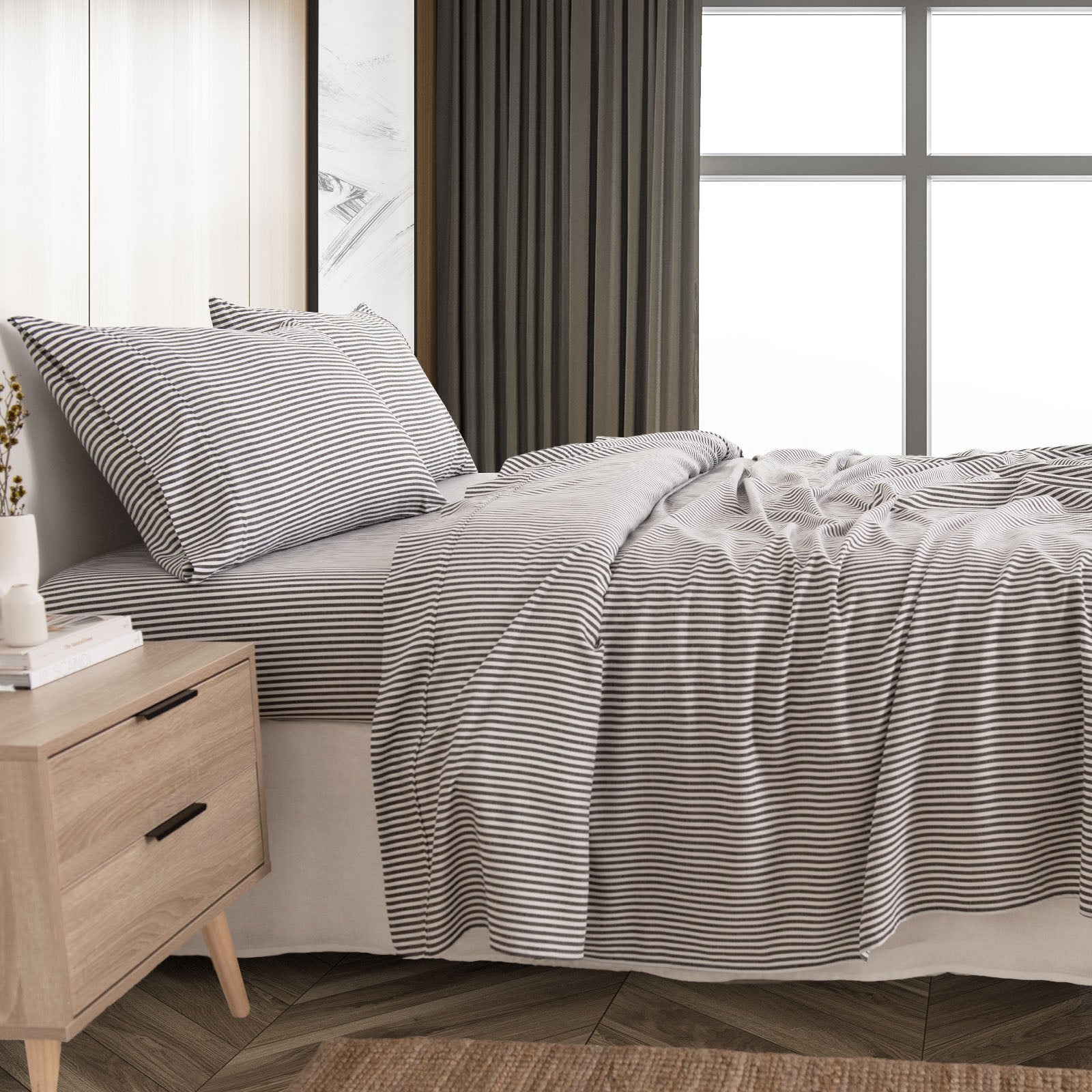 Royal Comfort Stripes Linen Blend Sheet Set Bedding Luxury Breathable Ultra Soft-Bed Linen-PEROZ Accessories