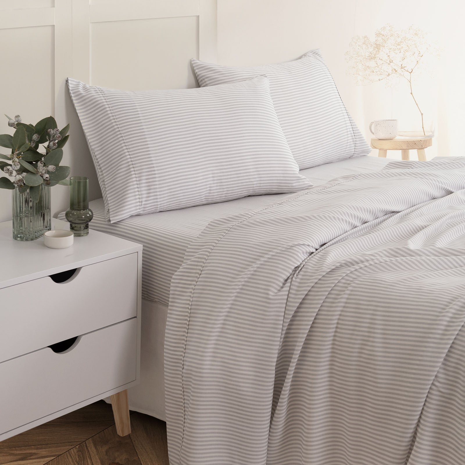 Royal Comfort Stripes Linen Blend Sheet Set Bedding Luxury Breathable Ultra Soft-Bed Linen-PEROZ Accessories