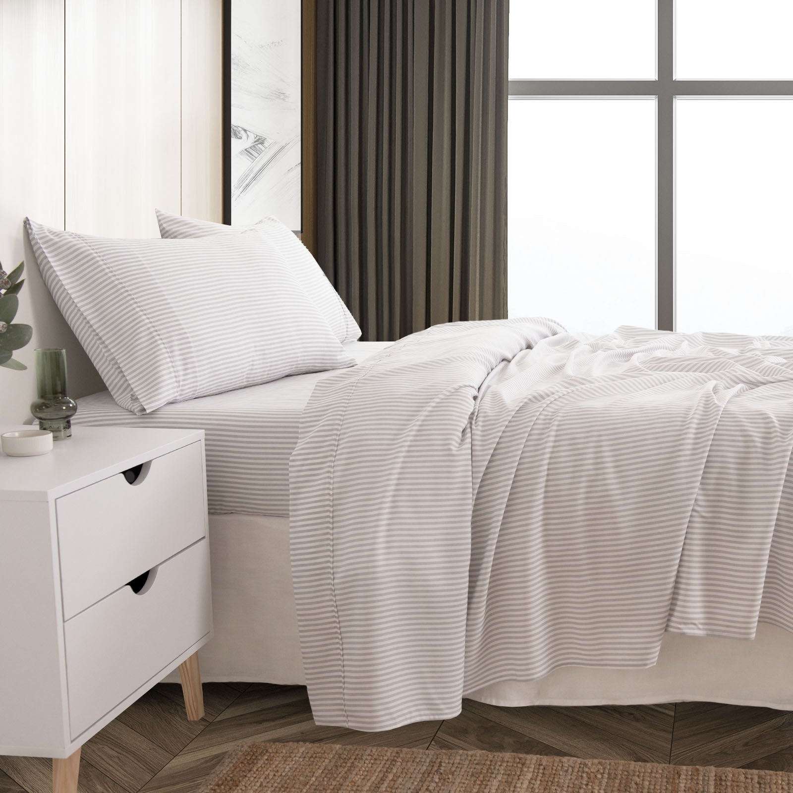 Royal Comfort Stripes Linen Blend Sheet Set Bedding Luxury Breathable Ultra Soft-Bed Linen-PEROZ Accessories