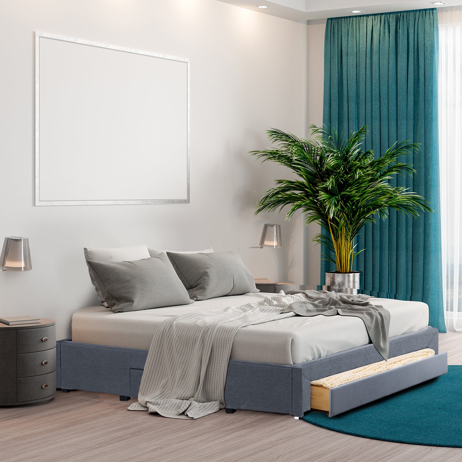 Milano Decor Palermo Bed Base with Drawers Upholstered Fabric Wood-Bed Frames & Bases-PEROZ Accessories