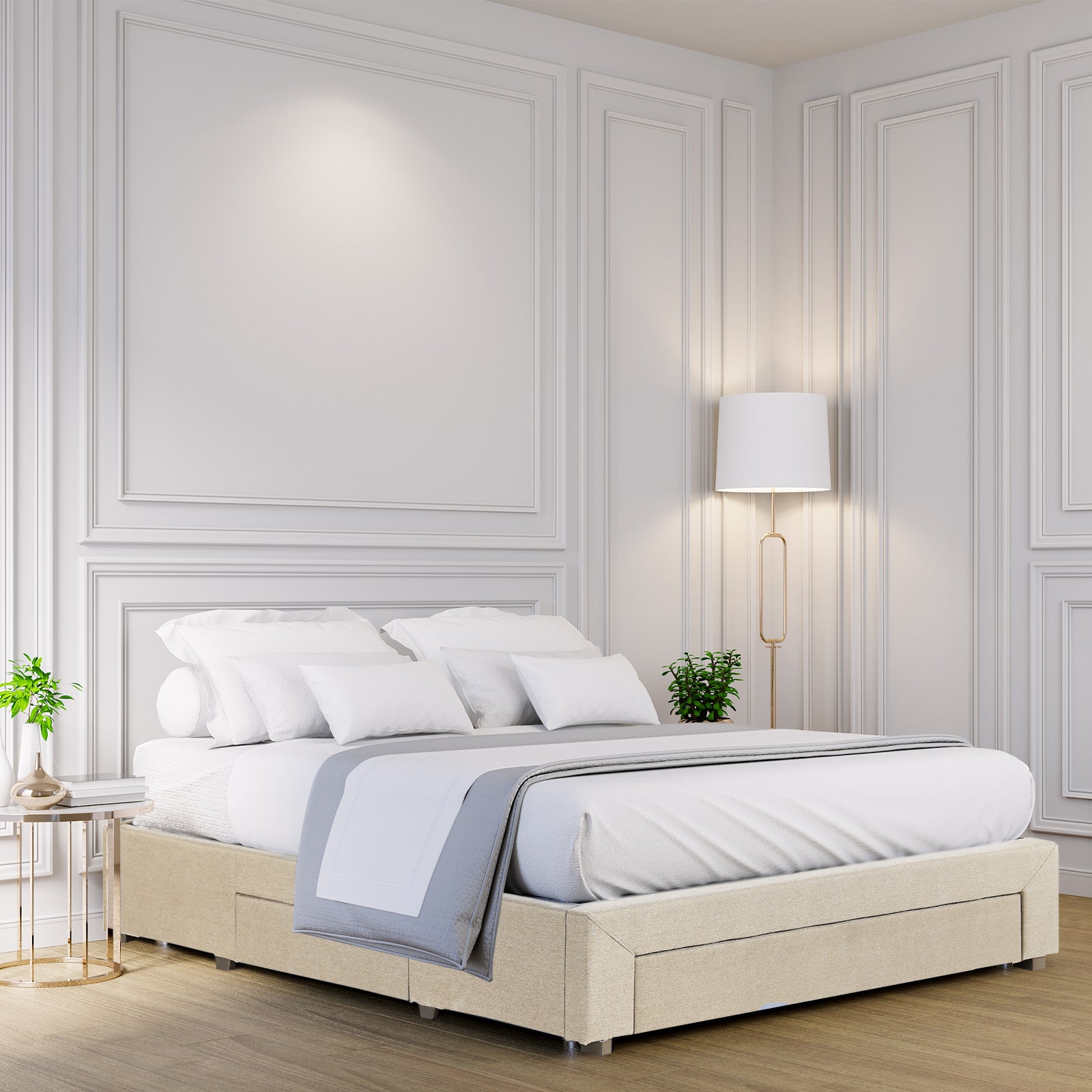 Milano Decor Palermo Bed Base with Drawers Upholstered Fabric Wood-Bed Frames & Bases-PEROZ Accessories