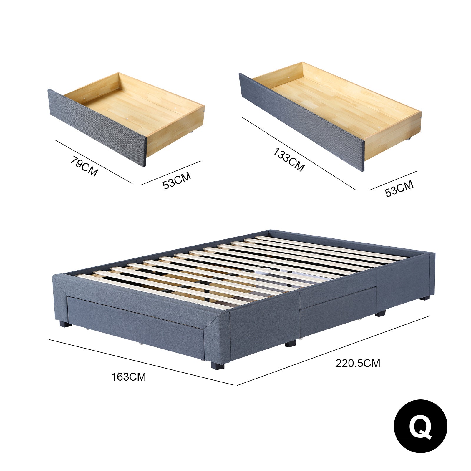 Milano Decor Palermo Bed Base with Drawers Upholstered Fabric Wood-Bed Frames & Bases-PEROZ Accessories
