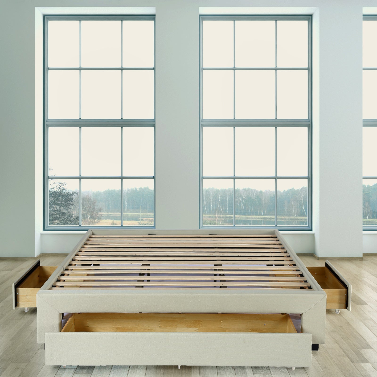 Milano Decor Palermo Bed Base with Drawers Upholstered Fabric Wood-Bed Frames & Bases-PEROZ Accessories