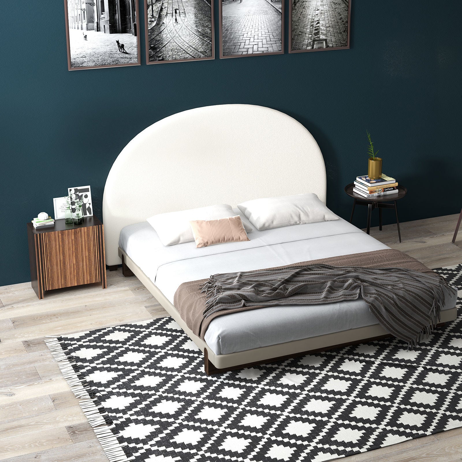 Milano Decor Ariana Curved Boucle Bedhead Headboard Upholstered Cushioned-Bed Frames & Bases-PEROZ Accessories