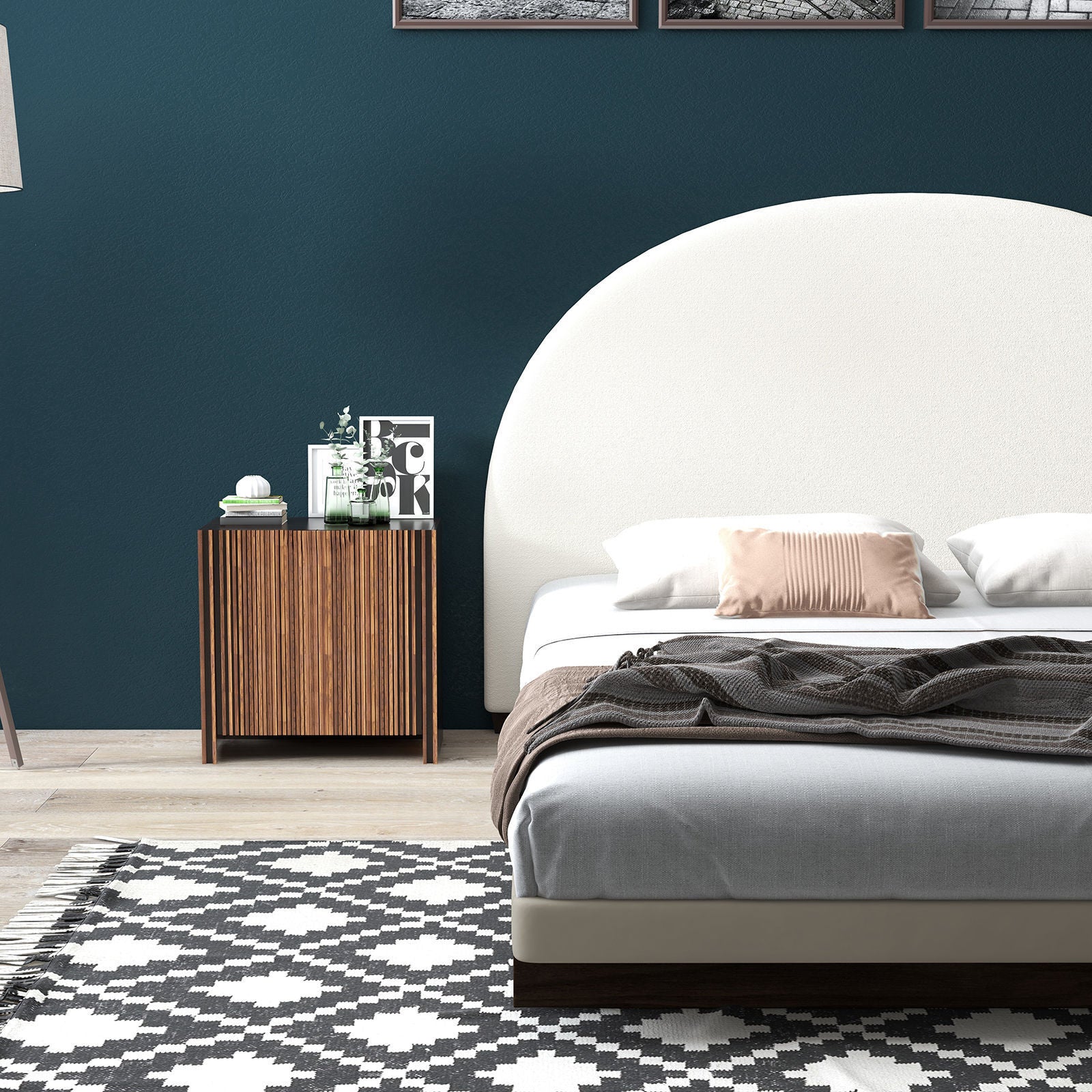 Milano Decor Ariana Curved Boucle Bedhead Headboard Upholstered Cushioned-Bed Frames & Bases-PEROZ Accessories