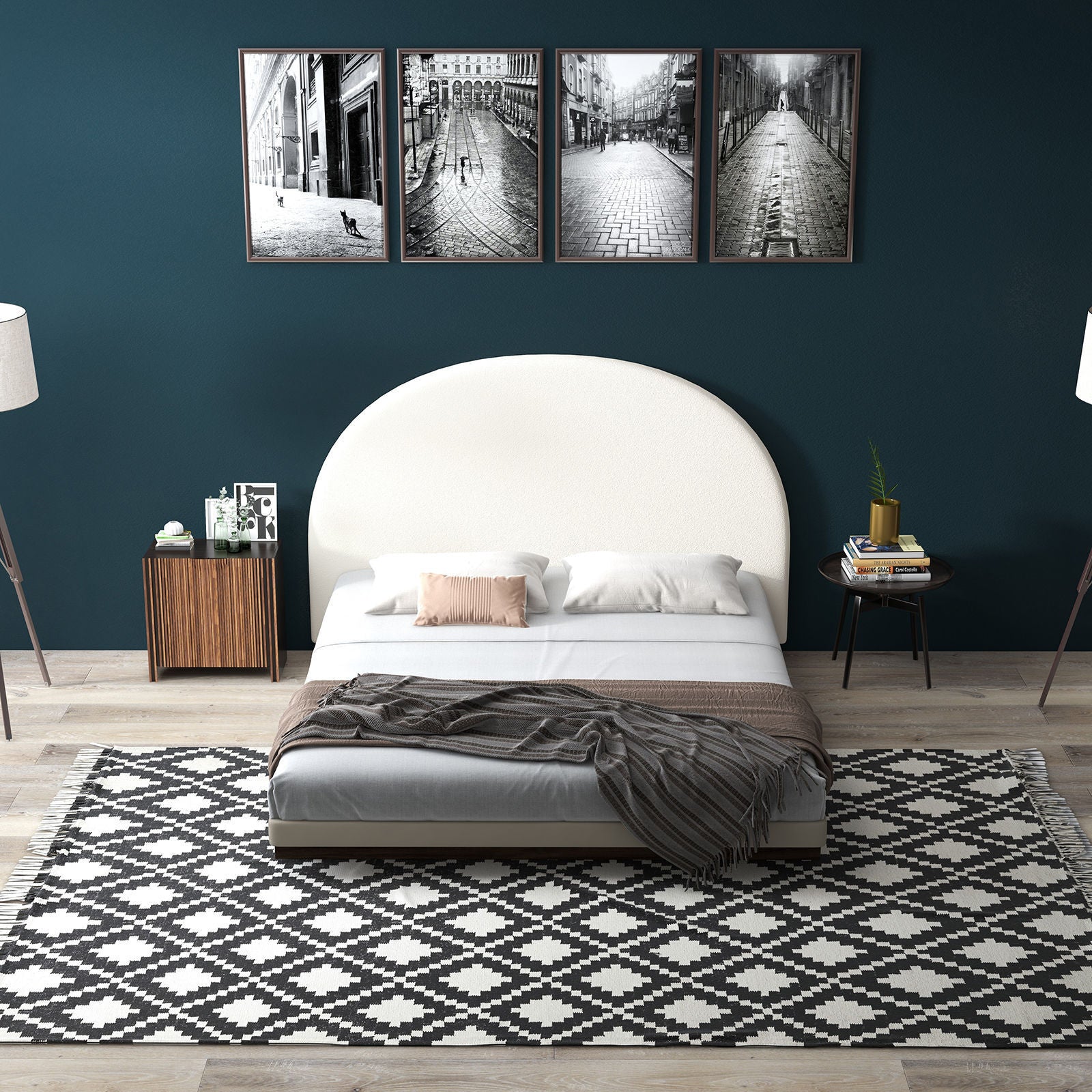 Milano Decor Ariana Curved Boucle Bedhead Headboard Upholstered Cushioned-Bed Frames & Bases-PEROZ Accessories