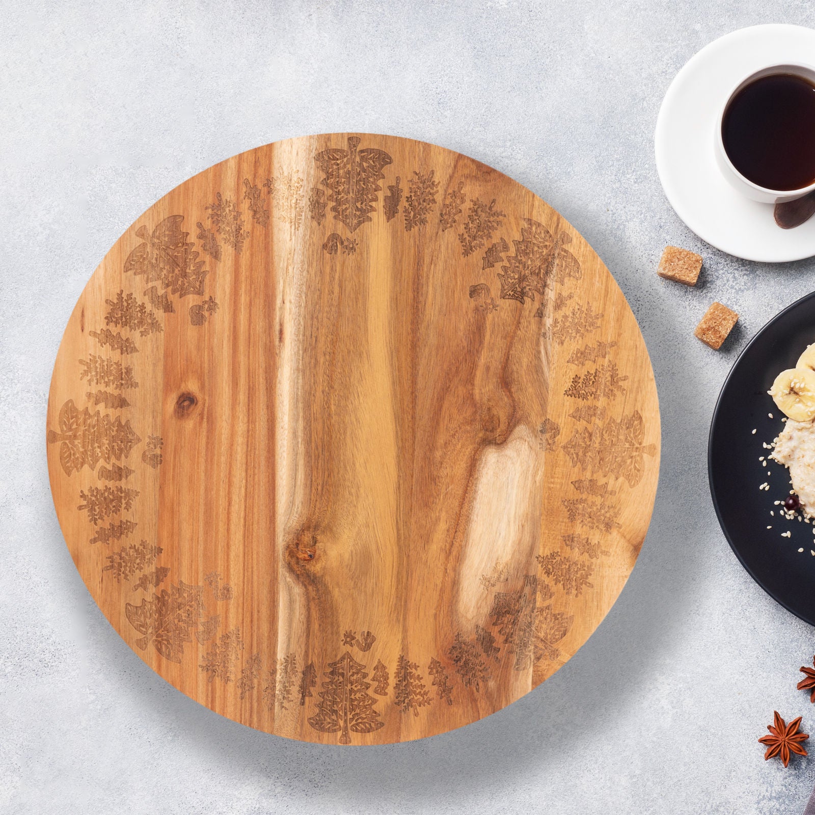 Bread and Butter 18 Inch Wooden Lazy Susan Tray - Trees-Decorations-PEROZ Accessories