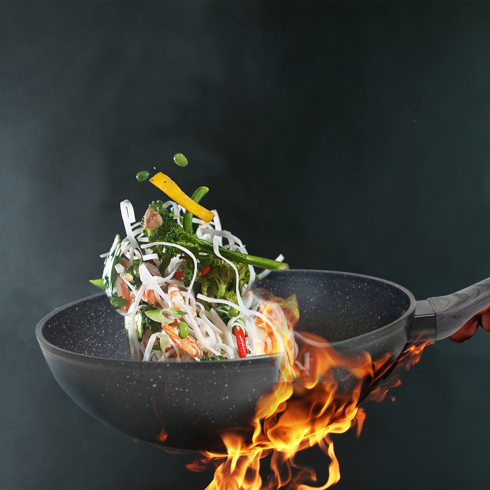 Stone Chef Forged Wok Non Stick Cookware Kitchen Grey Handle - 28cm-Cookware-PEROZ Accessories