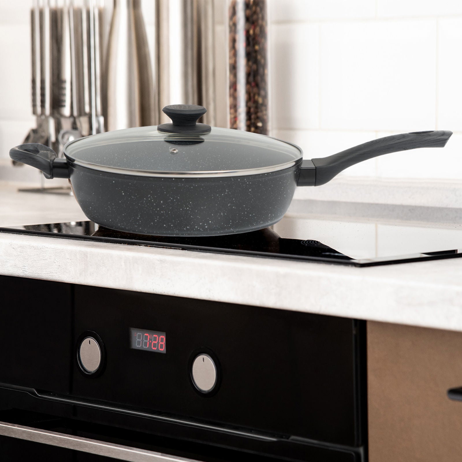 Stone Chef Forged Deep Fry Pan And Lid Cookware Cookware Grey Handle-Cookware-PEROZ Accessories