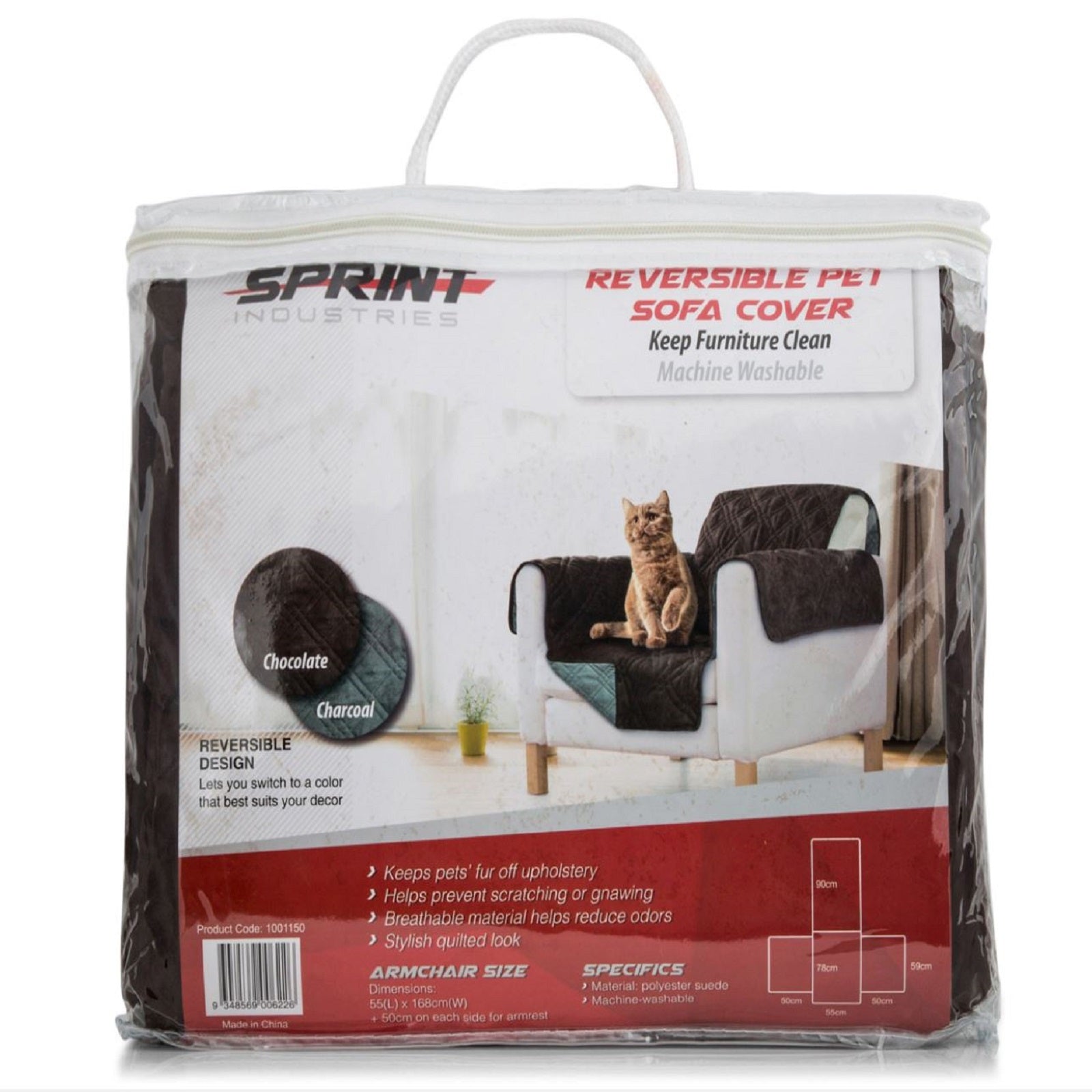 Sprint Industries Reversible Slipover Pet Couch Sofa Cover Protector Armchair-Apparel & Accessories-PEROZ Accessories