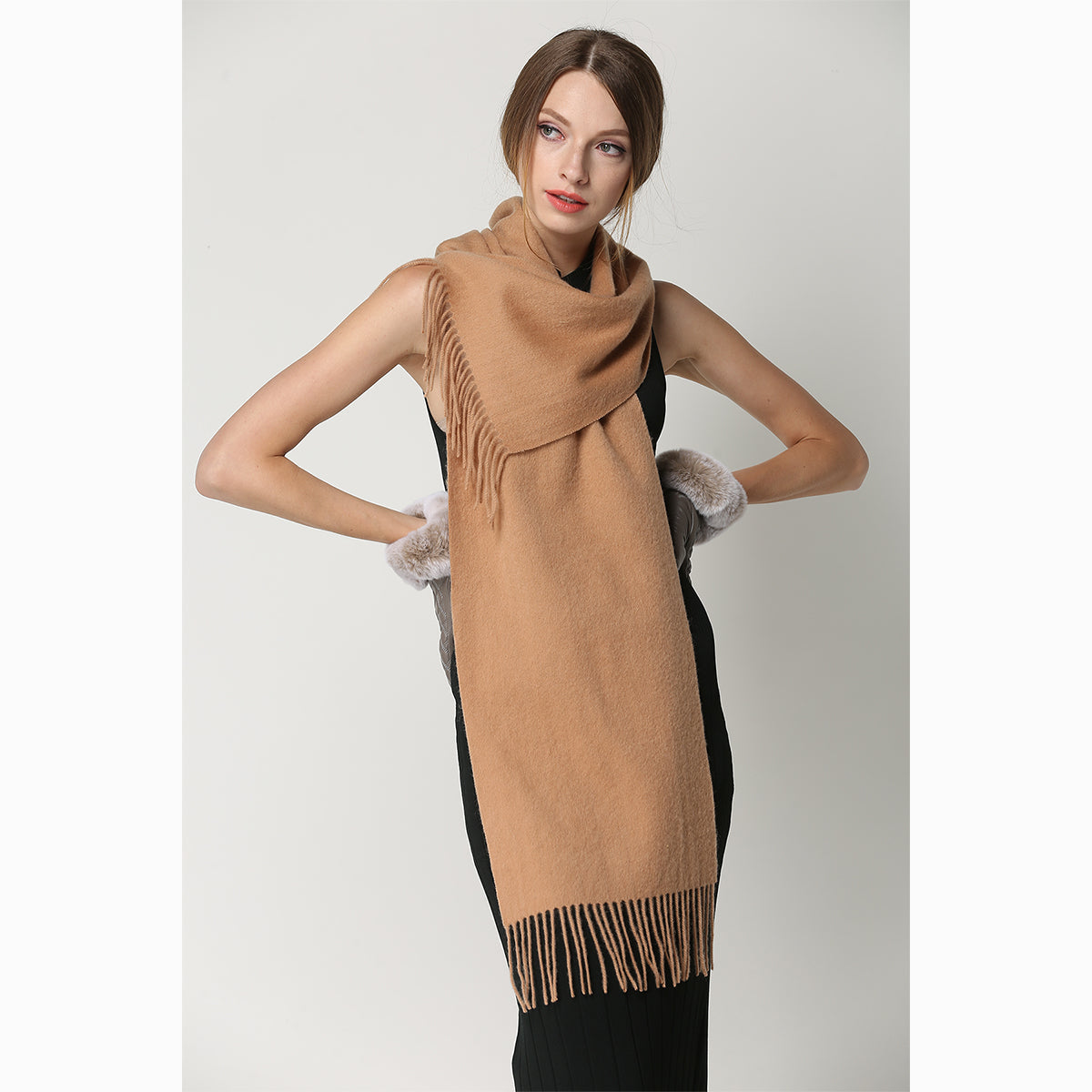 Ugg 100% Wool Scarf Beige-Scarves-PEROZ Accessories