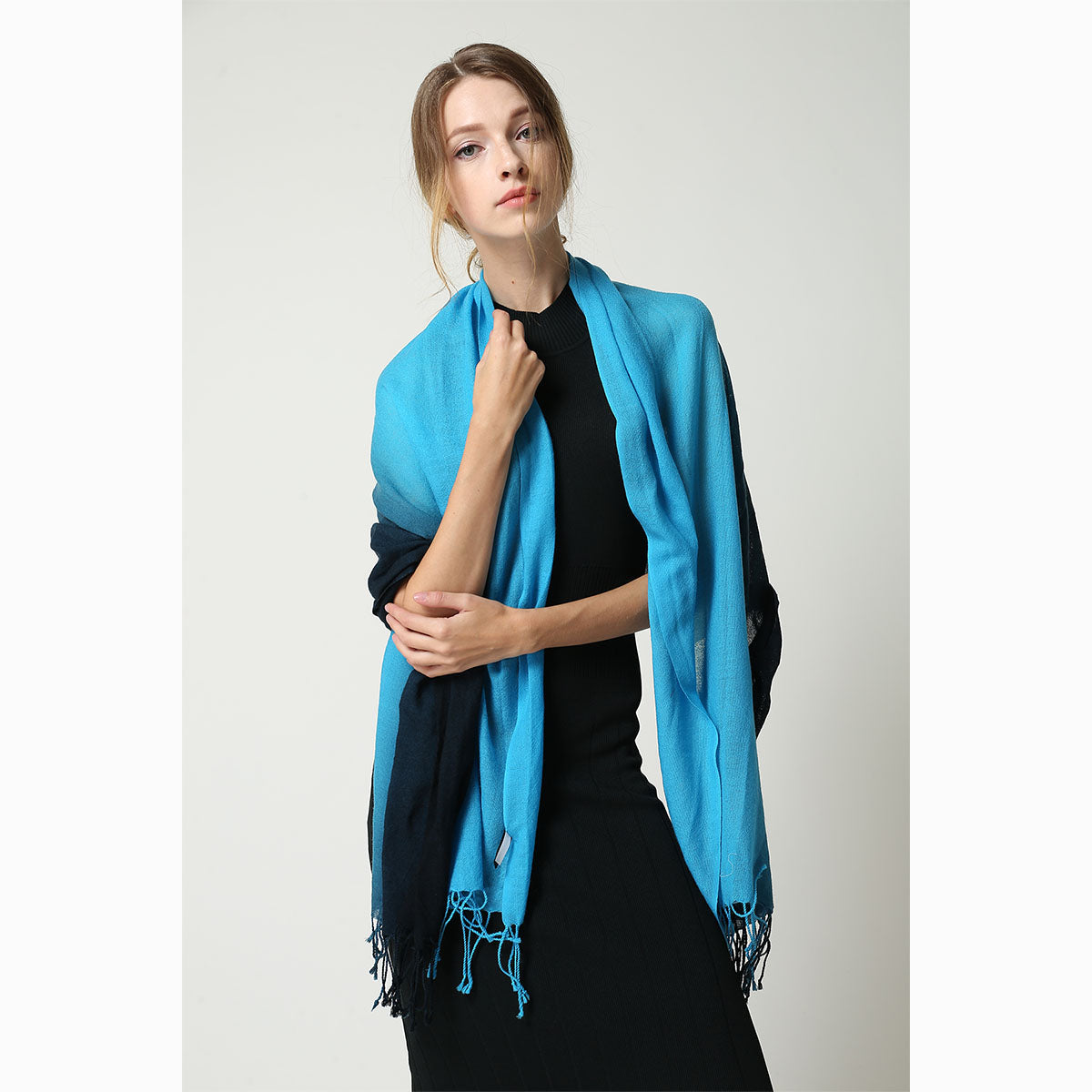 Ugg 100% Merino Wool Tie Dye Scarf Black and Cyan Blue-Scarves-PEROZ Accessories